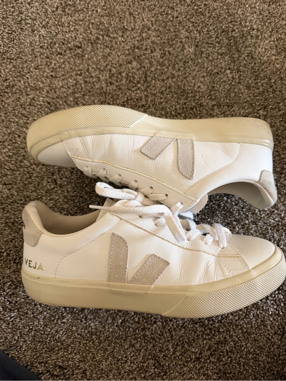Veja Women's White and Beige Leather Sneakers - Picture 2 of 4